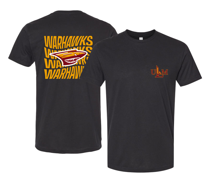 University of Louisiana Monroe Officially Licensed Unisex T-Shirt – Left Chest and Large Back Ripple Design