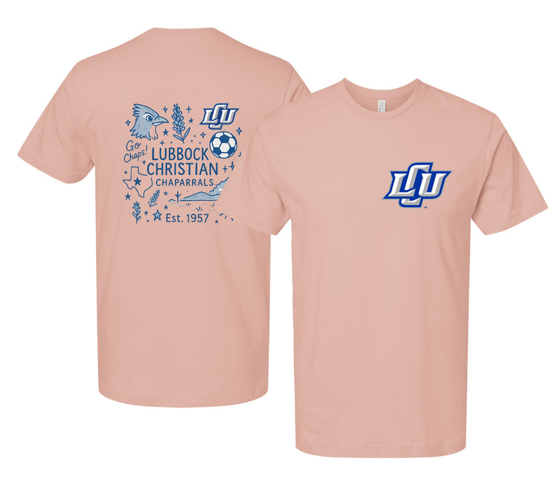 Lubbock Christian University Chaparral Officially Licensed Unisex T-Shirt – Left Chest and Large Back Medley Design