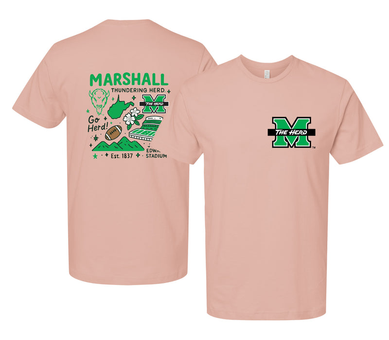 Marshall Thundering Herd Officially Licensed Unisex T-Shirt – Left Chest and Large Back Medley Design