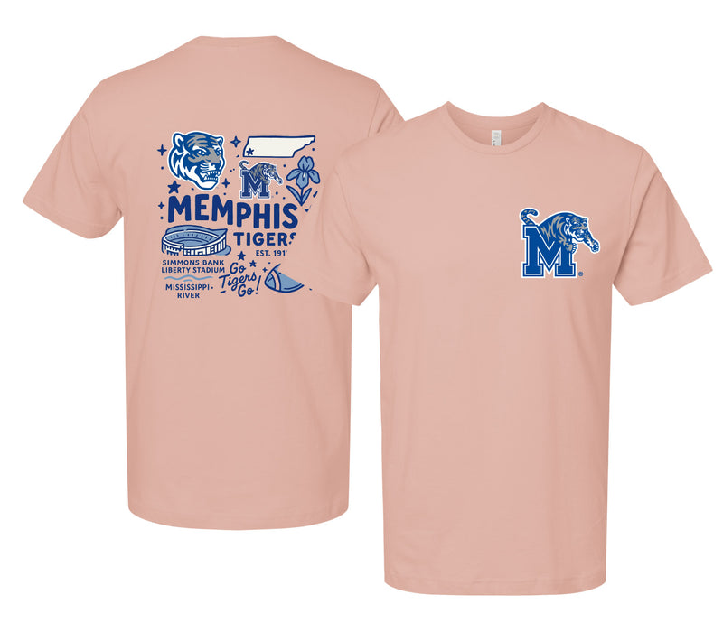 Memphis Tigers Officially Licensed Unisex T-Shirt – Left Chest and Large Back Medley Design
