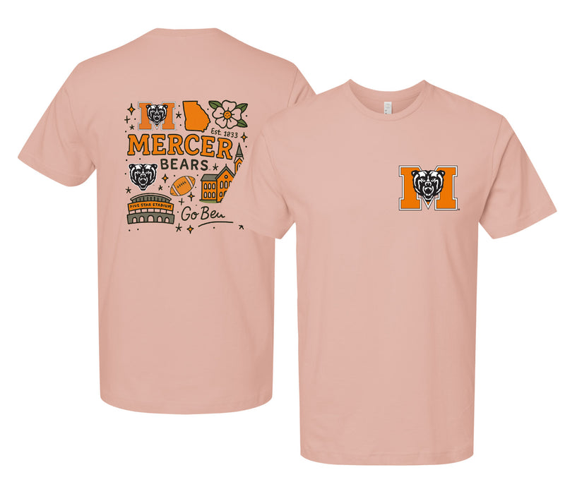 Mercer University Officially Licensed Unisex T-Shirt – Left Chest and Large Back Medley Design