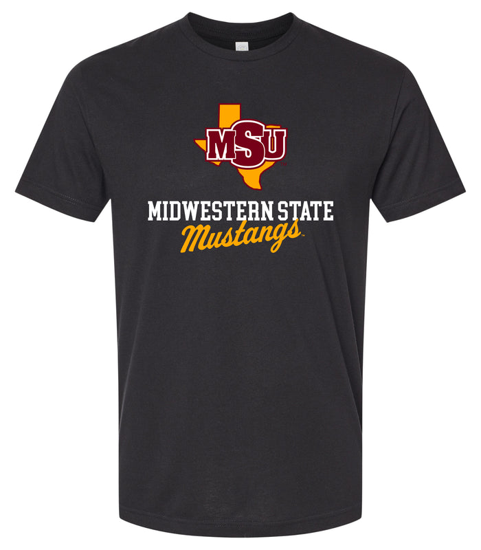 Midwestern State University Mustangs Officially Licensed Unisex Cotton T-Shirt – Large Front ScriptDesign