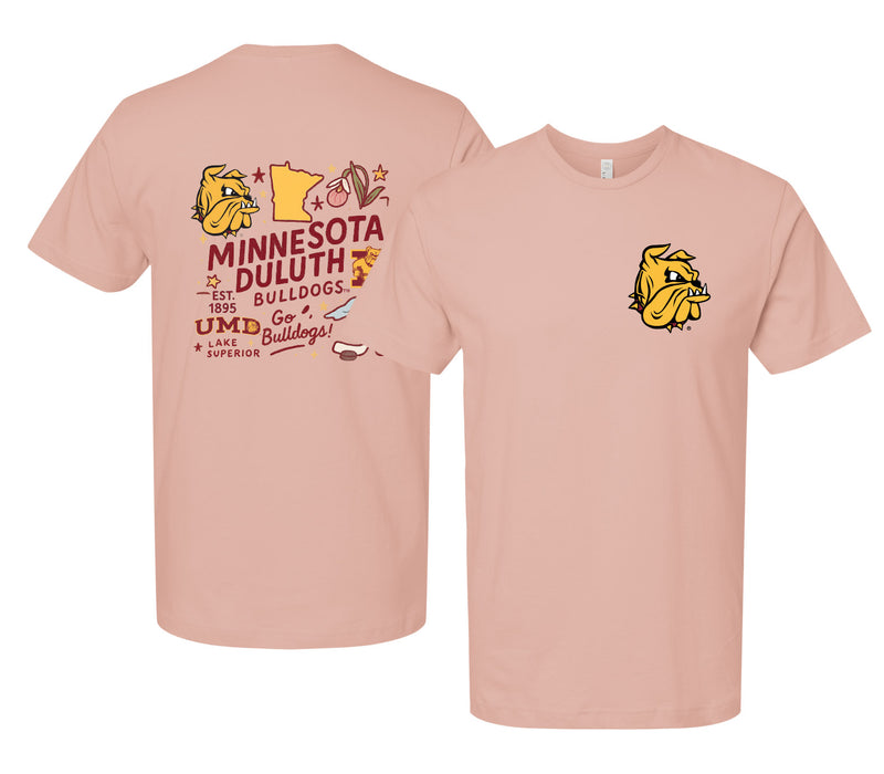 Minnesota Duluth Bulldogs Officially Licensed Unisex T-Shirt – Left Chest and Large Back Medley Design