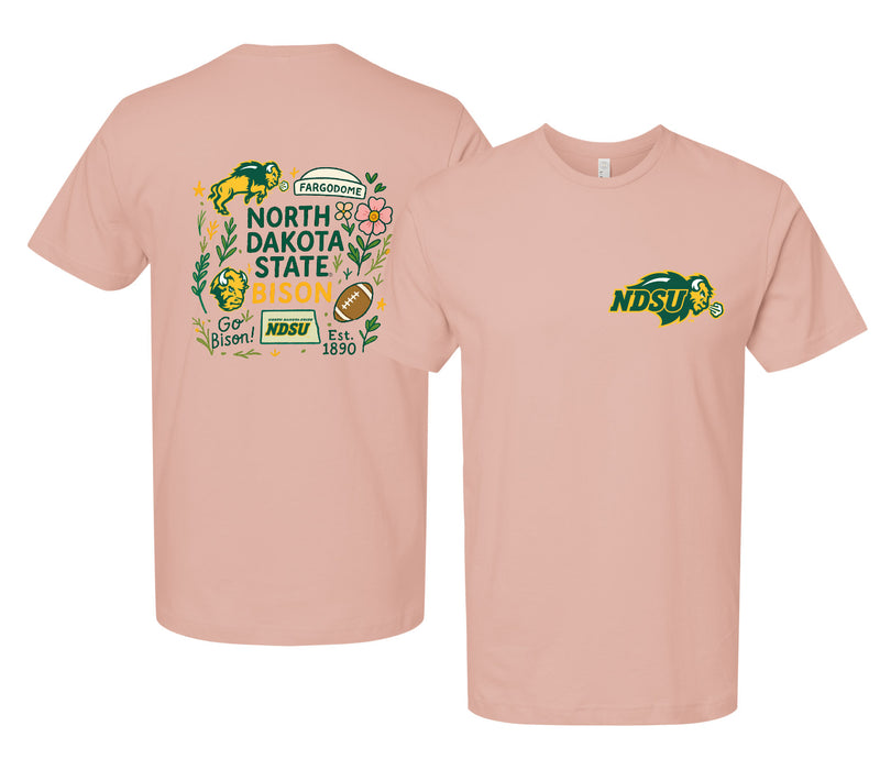 North Dakota State Bison Officially Licensed Unisex T-Shirt – Left Chest and Large Back Medley Design