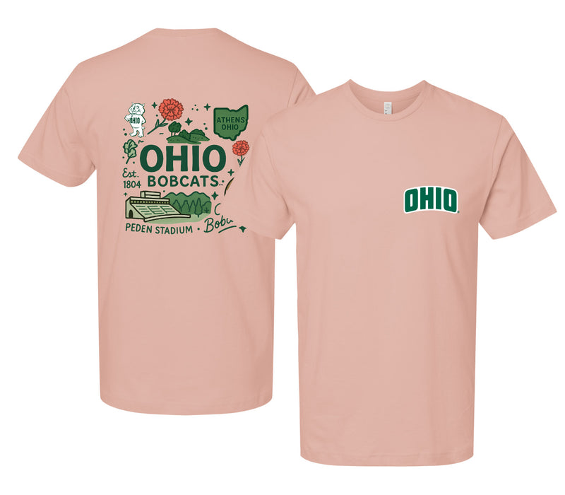 Ohio University Officially Licensed Unisex T-Shirt – Left Chest and Large Back Medley Design