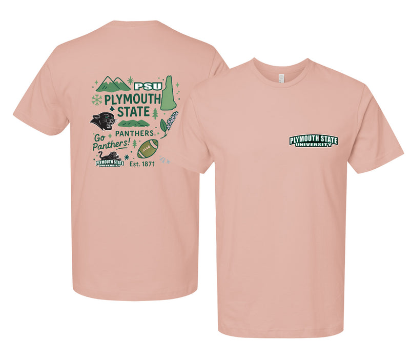 Plymouth State University Officially Licensed Unisex T-Shirt – Left Chest and Large Back Medley Design