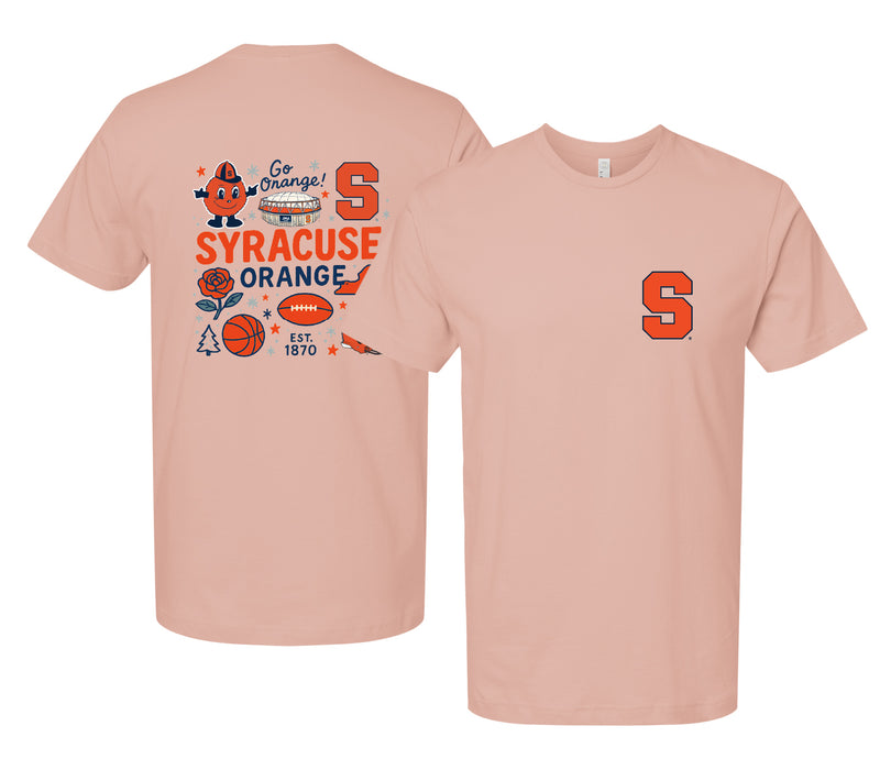 Syracuse Orange Unisex T-Shirt – Left Chest and Large Back, Medley Design