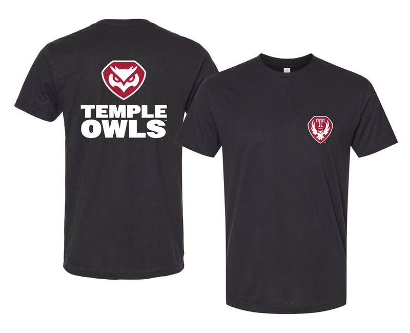 Temple University Officially Licensed Unisex Cotton T-Shirt – Left Chest and Large Back Ripple Design XS