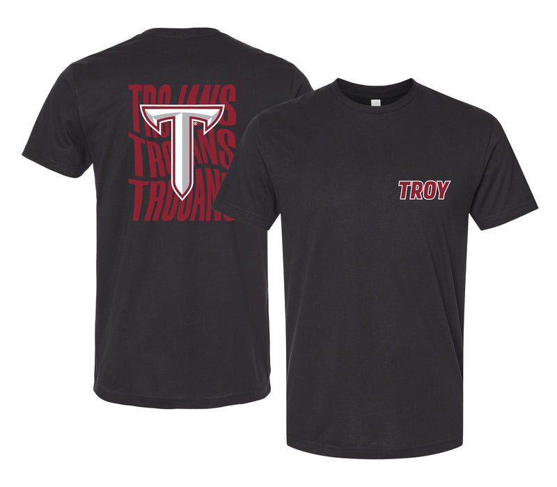 Troy University Officially Licensed Unisex Cotton T-Shirt – Left Chest and Large Back Ripple Design XS