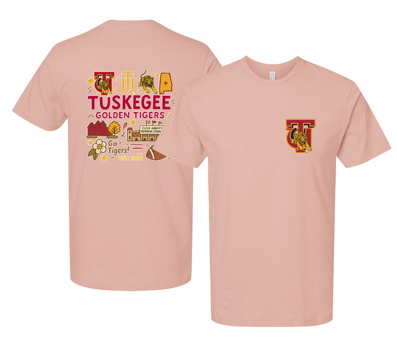 Tuskegee University Officially Licensed Unisex T-Shirt – Left Chest and Large Back Medley Design