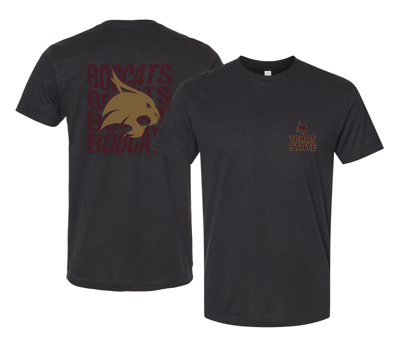 Texas State Bobcats Officially Licensed Unisex Cotton T-Shirt – Left Chest and Large Back Ripple Design XS
