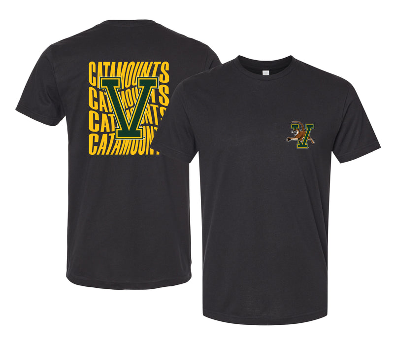 Vermont Catamounts Officially Licensed Unisex Cotton T-Shirt – Left Chest and Large Back Ripple Design XS