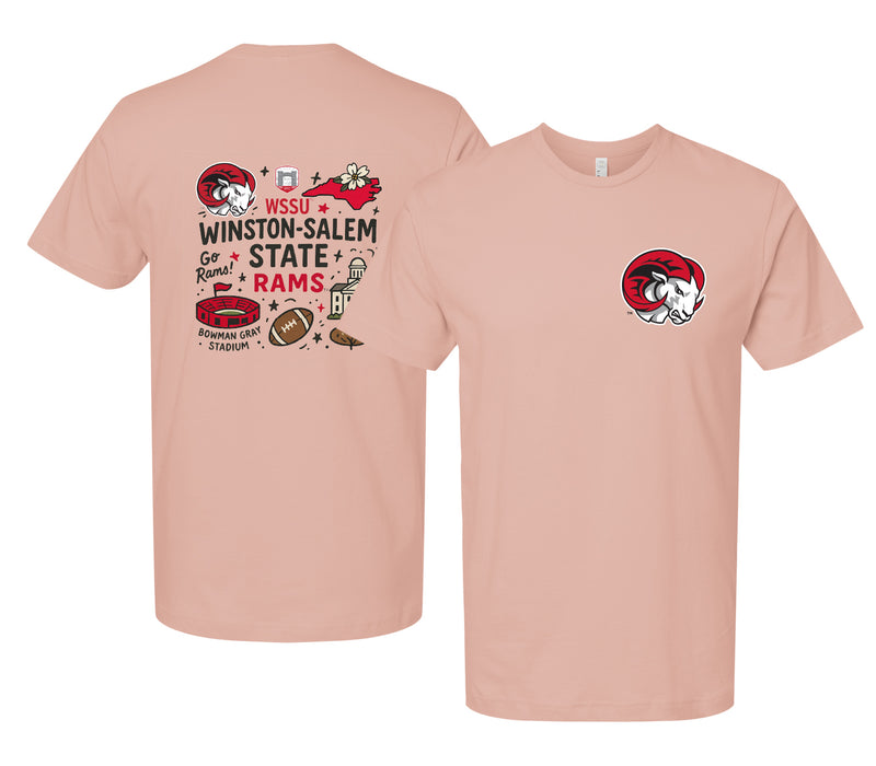 Winston-Salem State Officially Licensed Unisex T-Shirt – Left Chest and Large Back Medley Design
