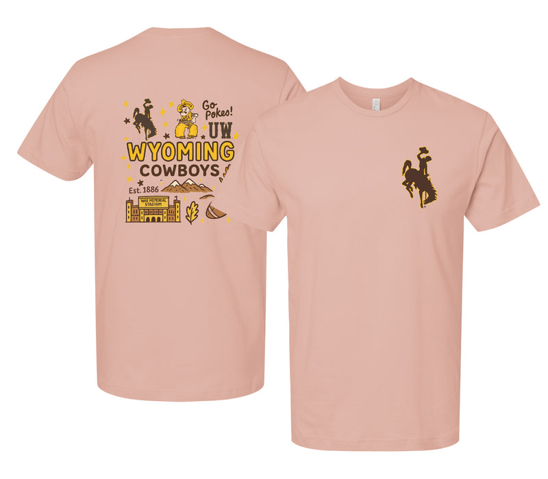 University of Wyoming Officially Licensed Unisex T-Shirt – Left Chest and Large Back Medley Design