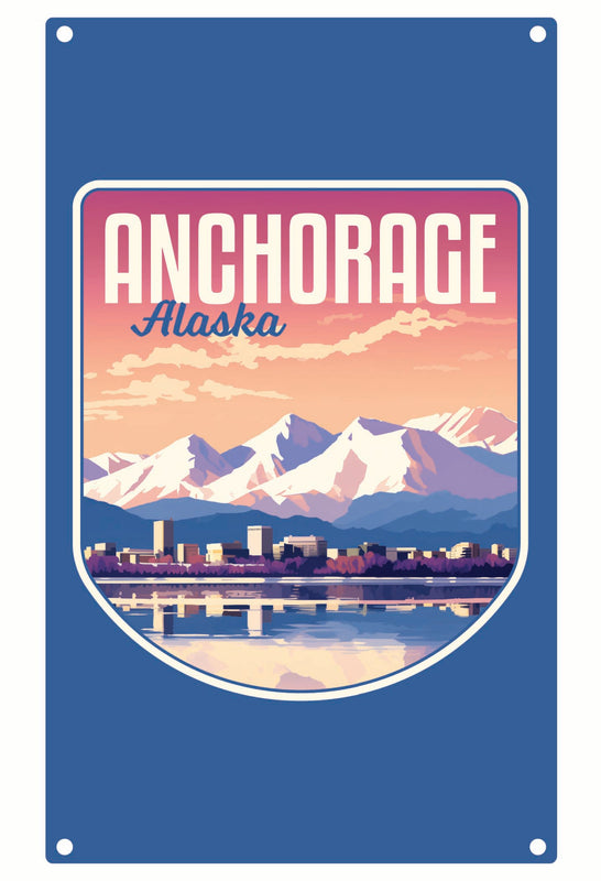Anchorage Alaska Aesthetic Cityscape Design Souvenir Metal Sign 9 x 15
