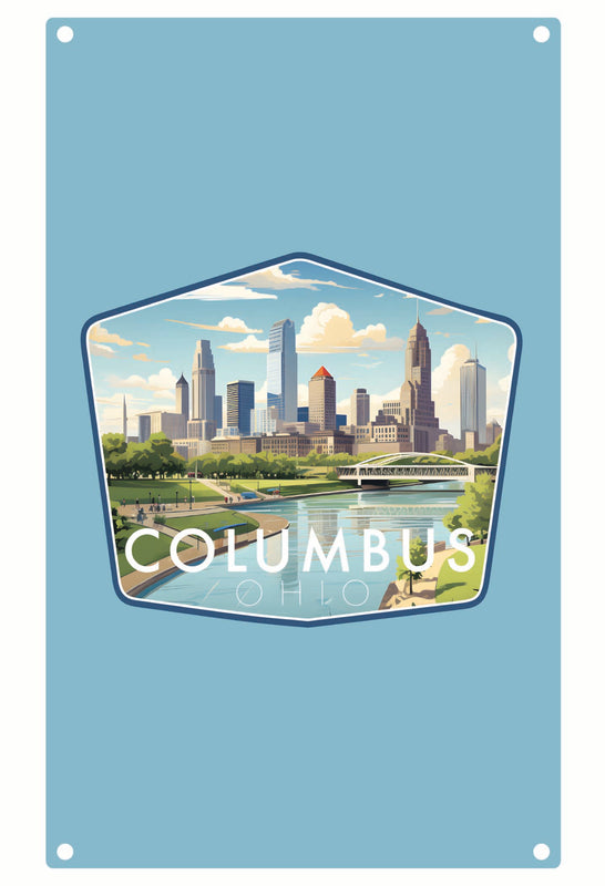 Columbus Ohio Daytime Cityscape Design Souvenir Metal Sign 9 x 15