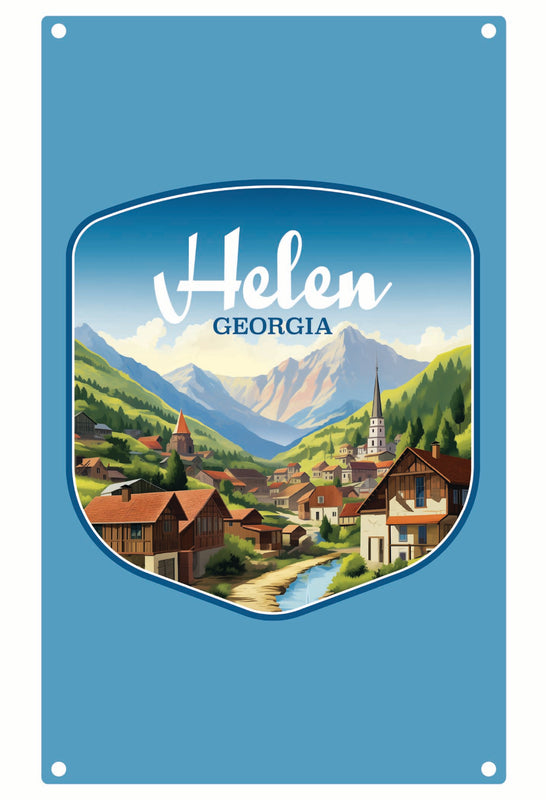 Helen Georgia Town in Mountains Design Souvenir Metal Sign 9 x 15