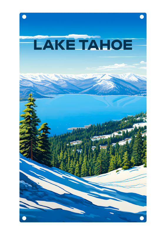 Lake Tahoe Ski Design D Souvenir Metal Sign 9 x 15
