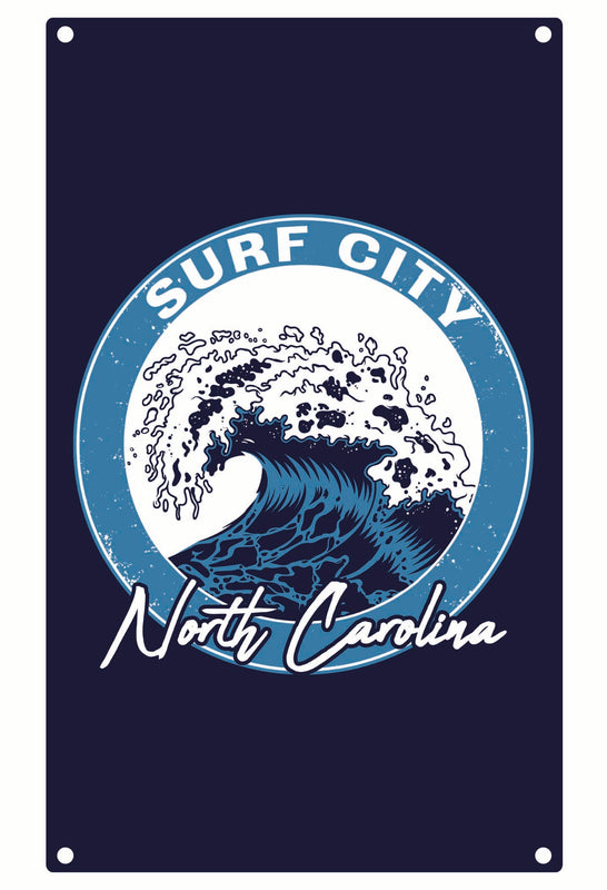 Surf City North Carolina Wave Design Souvenir Metal Sign 9 x 15