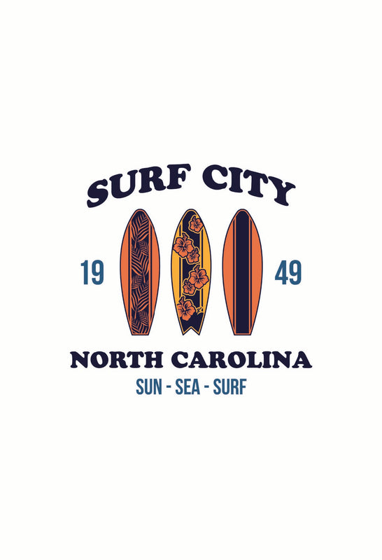 Surf City North Carolina Sun Sea Surf Design Souvenir Metal Sign 9 x 15