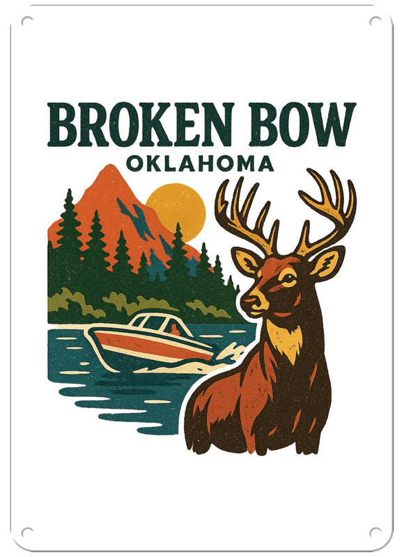 Broken Bow Oklahoma Vintage Design Souvenir 7x10-Inch Wall Decor Metal Sign