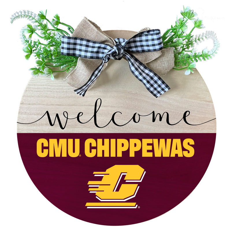 Central Michigan University Wooden Wreath Welcome Sign Officially Licensed Collegiate Product Single