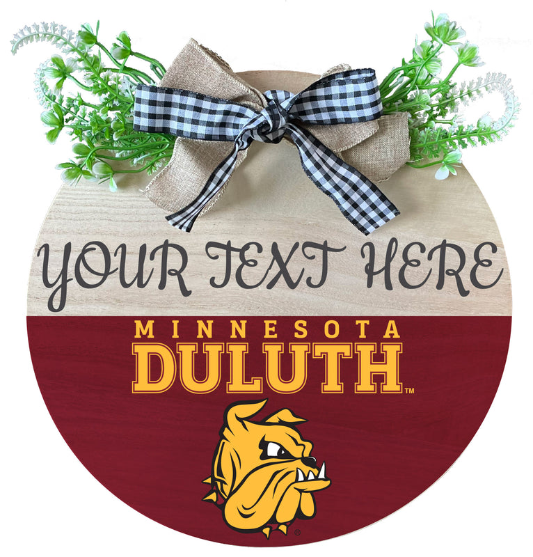Minnesota Duluth Bulldogs Customizable Wooden Wreath Welcome Sign Officially Licensed Collegiate Product Single