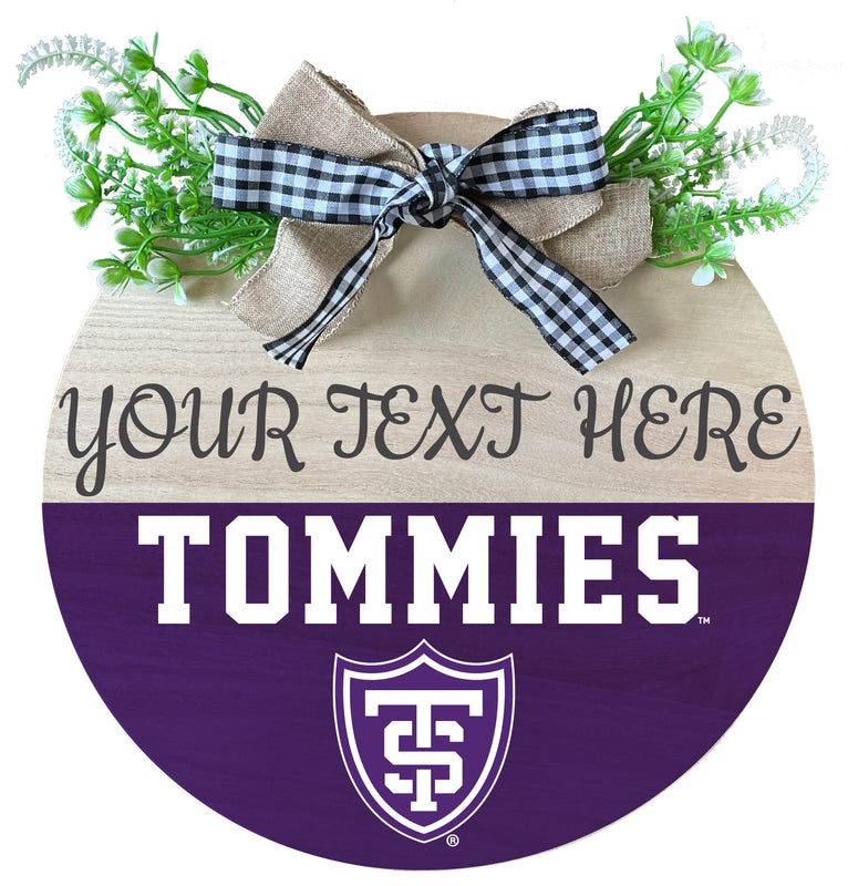 University of St. Thomas Customizable Wooden Wreath Welcome Sign Officially Licensed Collegiate Product Single