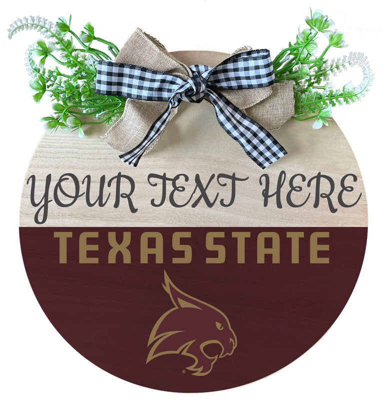 Texas State Bobcats Customizable Wooden Wreath Welcome Sign Officially Licensed Collegiate Product Single