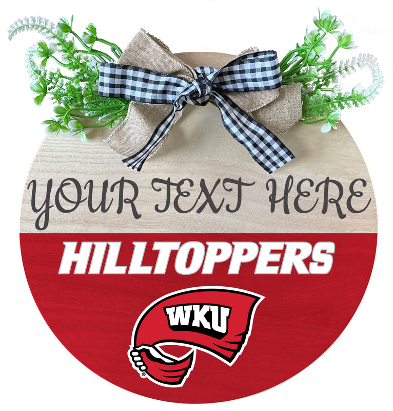 Western Kentucky Hilltoppers Customizable Wooden Wreath Welcome Sign Officially Licensed Collegiate Product Single