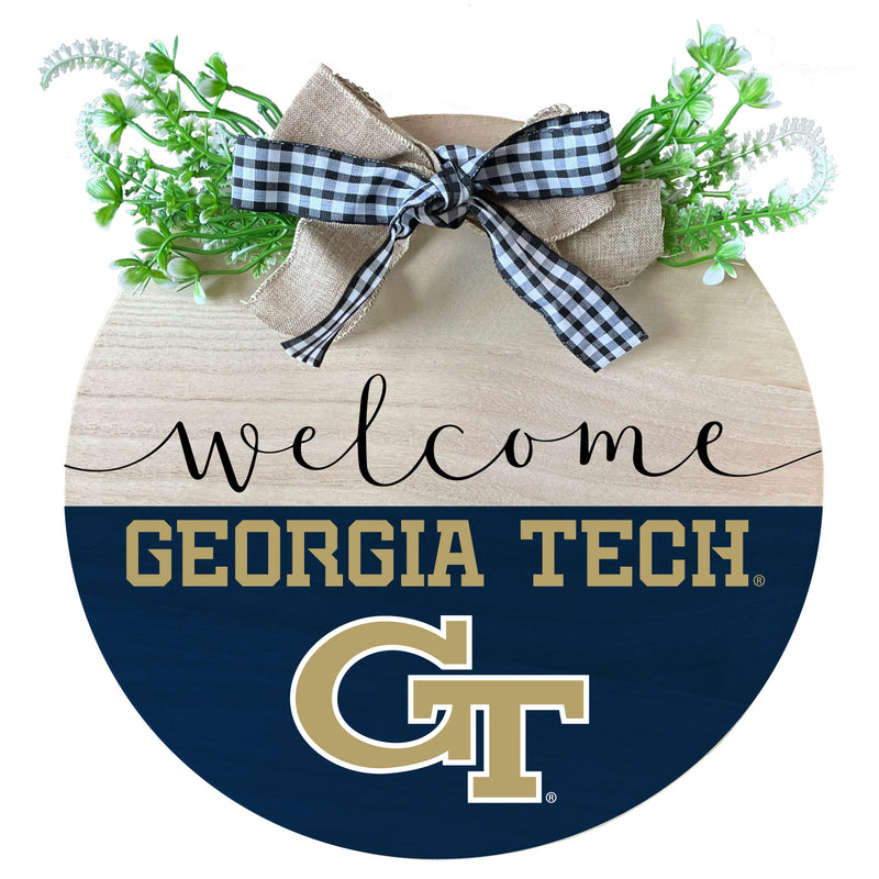 Georgia Tech Yellow Jackets Wooden Wreath Welcome Sign Officially Licensed Collegiate Product Single