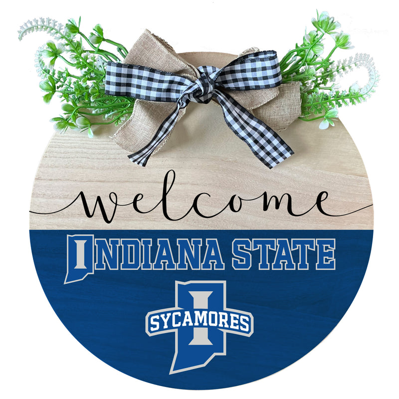 Indiana State University Wooden Wreath Welcome Sign Officially Licensed Collegiate Product 2-Pack