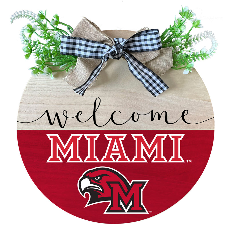 Miami University of Ohio Wooden Wreath Welcome Sign Officially Licensed Collegiate Product Single