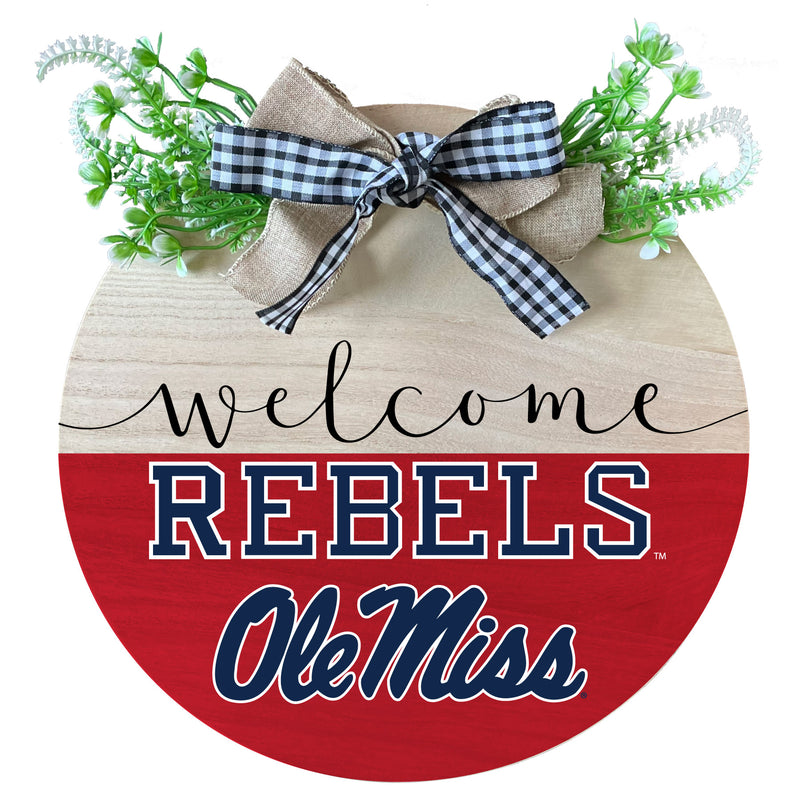 Mississippi Rebels "Ole Miss" Wooden Wreath Welcome Sign Officially Licensed Collegiate Product Single