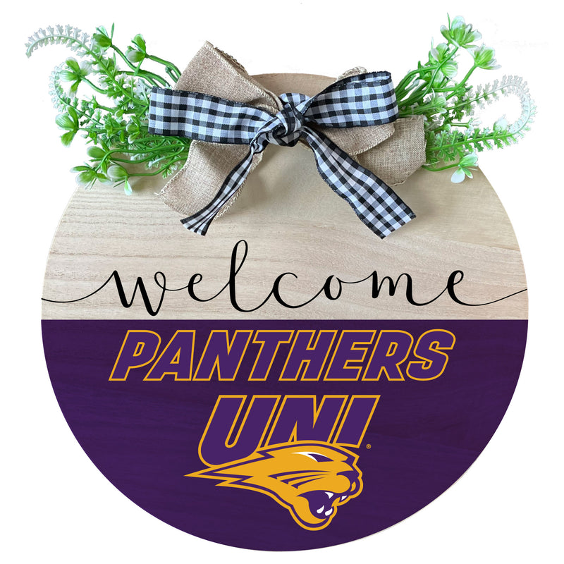 Northern Iowa Panthers Wooden Wreath Welcome Sign Officially Licensed Collegiate Product Single