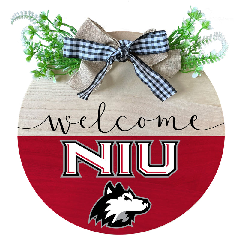 Northern Illinois Huskies Wooden Wreath Welcome Sign Officially Licensed Collegiate Product Single