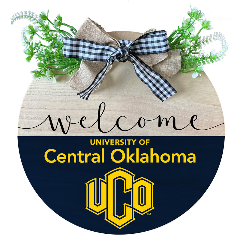 University of Central Oklahoma Bronchos Wooden Wreath Welcome Sign Officially Licensed Collegiate Product Single