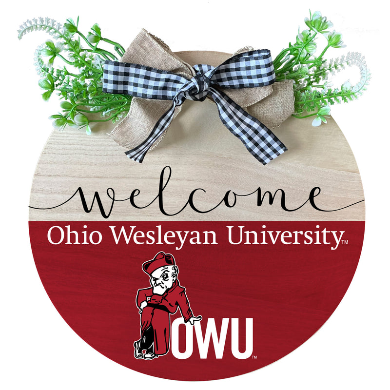 Ohio Wesleyan University Wooden Wreath Welcome Sign Officially Licensed Collegiate Product Single