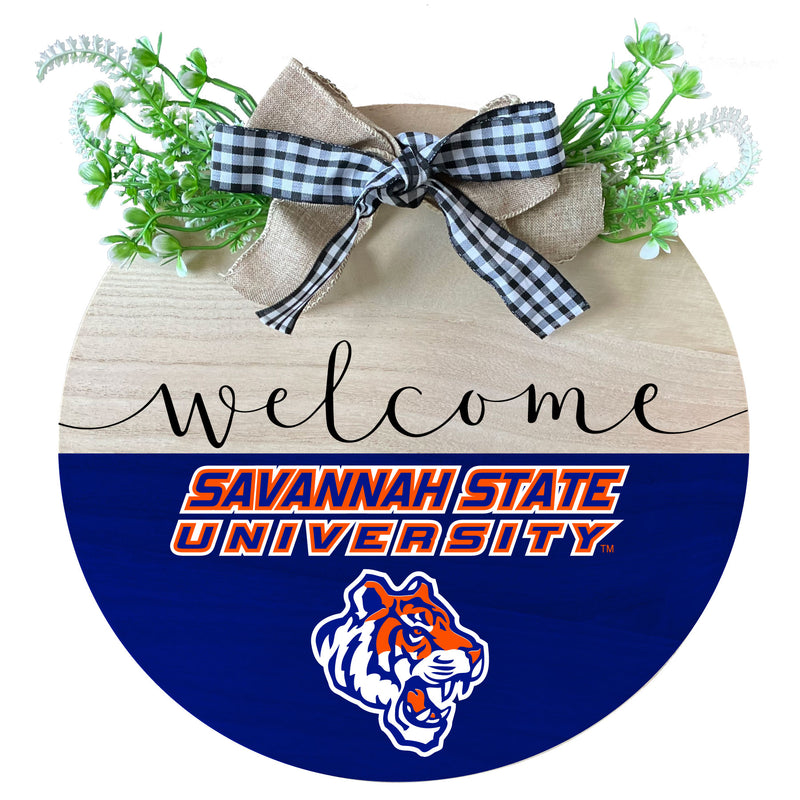 Savannah State University Wooden Wreath Welcome Sign Officially Licensed Collegiate Product Single