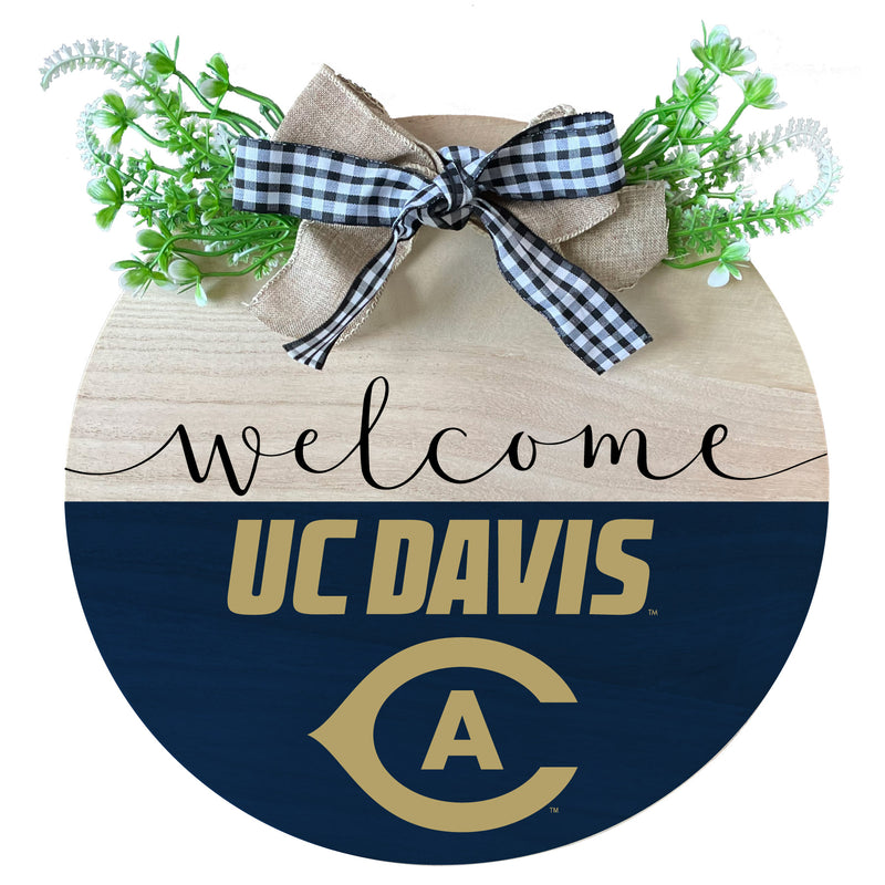 UC Davis Aggies Wooden Wreath Welcome Sign Officially Licensed Collegiate Product Single