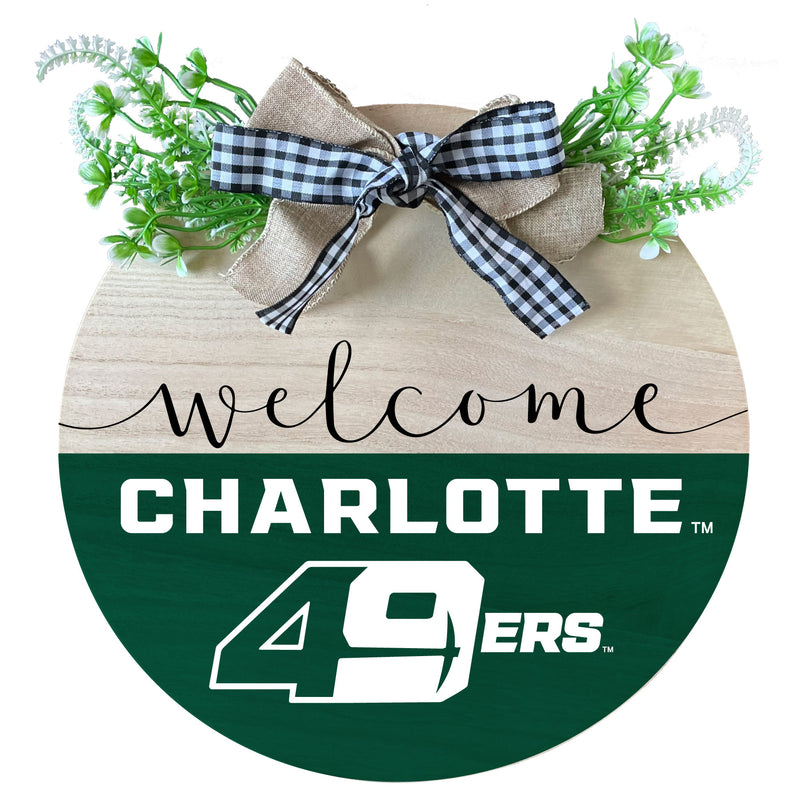 North Carolina Charlotte Forty-Niners Wooden Wreath Welcome Sign Officially Licensed Collegiate Product Single