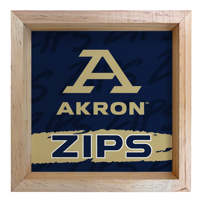 Akron Zips Officially Licensed 8.75"x 8.75" Wood Sign with frame Logo