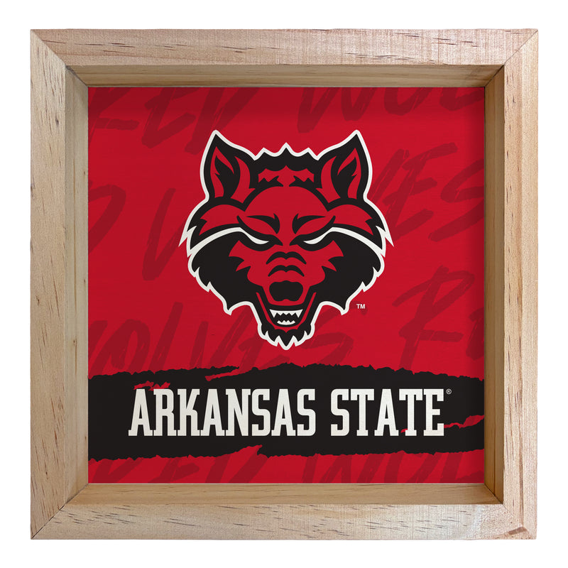 Arkansas State Officially Licensed 8.75"x 8.75" Wood Sign with frame Logo