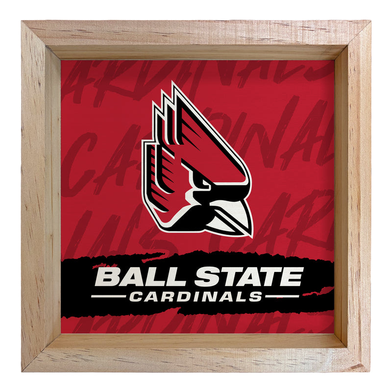 Ball State University Officially Licensed 8.75"x 8.75" Wood Sign with frame Logo