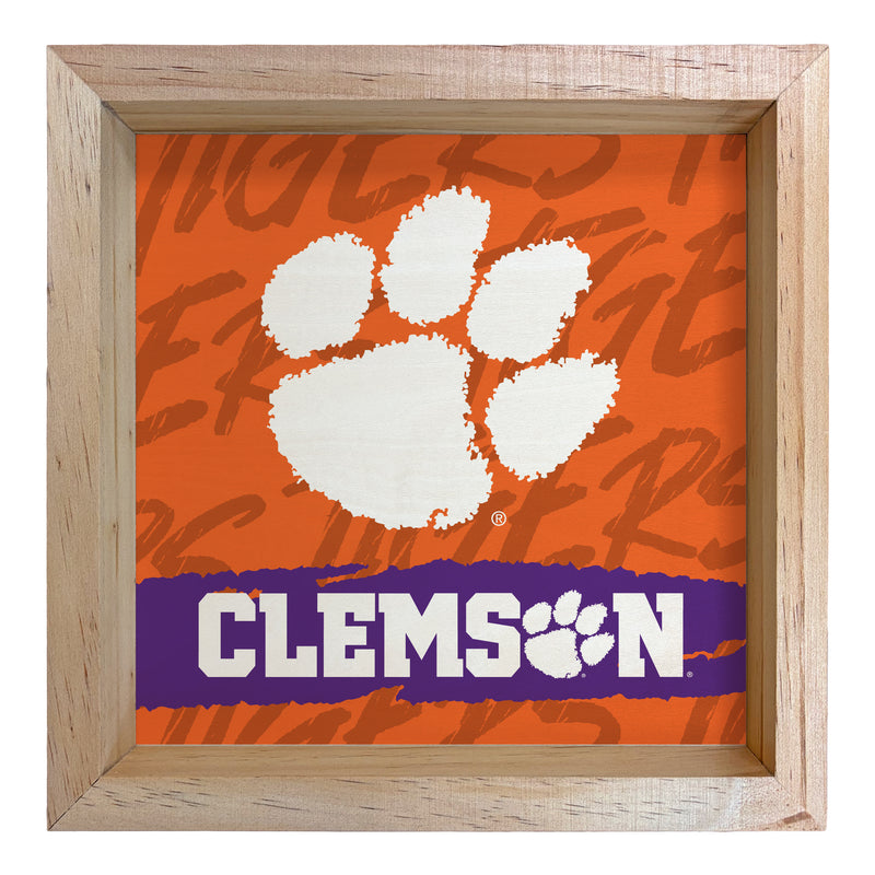 Clemson Tigers Officially Licensed 8.75"x 8.75" Wood Sign with frame Logo