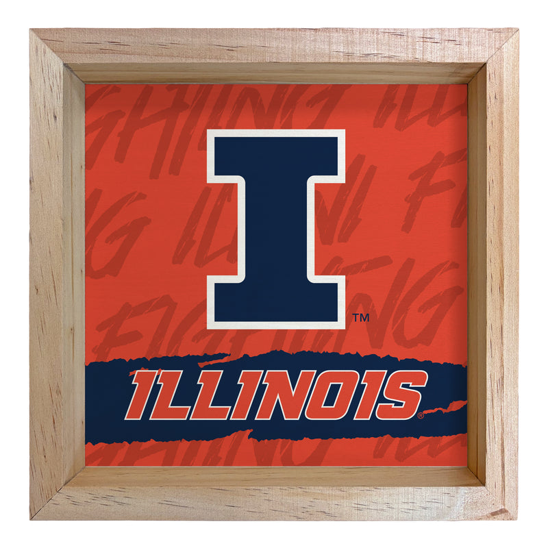 Illinois Fighting Illini Officially Licensed 8.75"x 8.75" Wood Sign with frame Logo