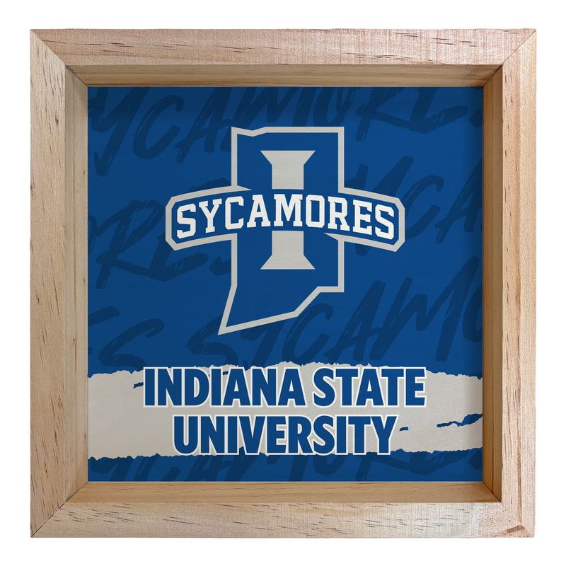 Indiana State University Officially Licensed 8.75"x 8.75" Wood Sign with frame Logo