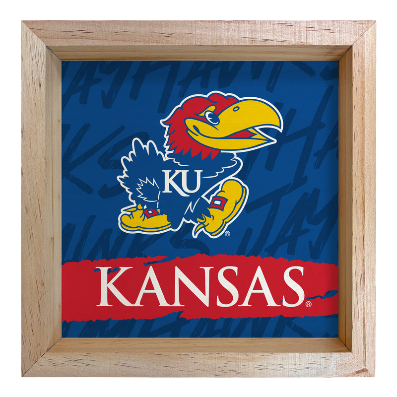 Kansas Jayhawks Officially Licensed 8.75"x 8.75" Wood Sign with frame Logo