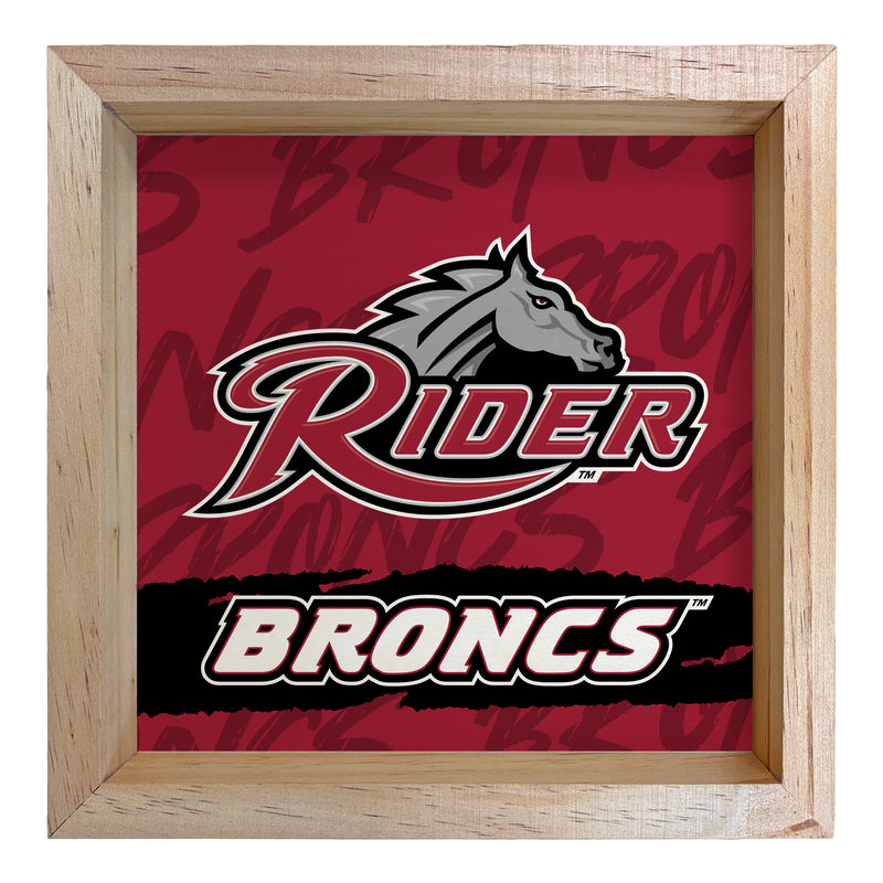 Rider University Broncs Officially Licensed 8.75"x 8.75" Wood Sign with frame Logo