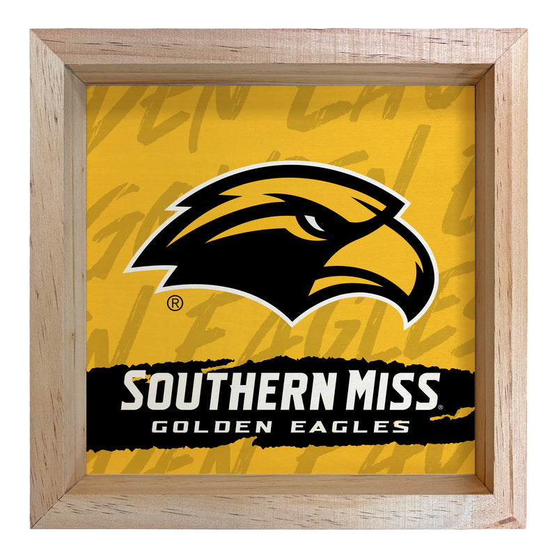 Southern Mississippi Golden Eagles Officially Licensed 8.75"x 8.75" Wood Sign with frame Logo